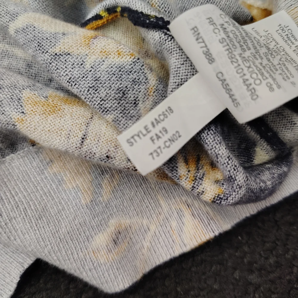 JCrew Blue Yellow Floral Sunflower Lightweight Cardigan Sweater Women's Medium